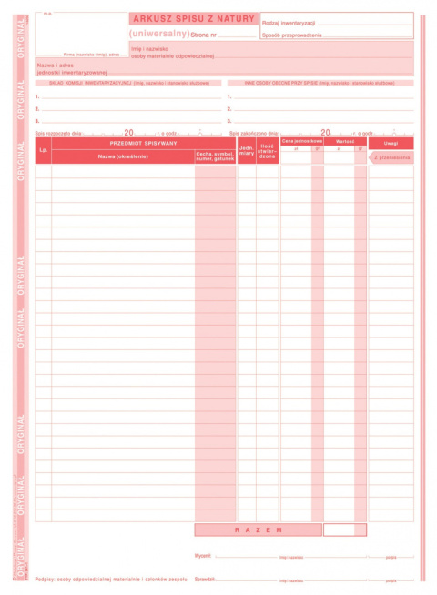 341-1 Arkusz spisu z natury (uniwersalny)
