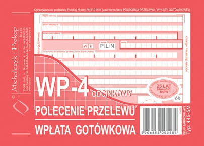 445-5m Polecenie przelewu - wpłata gotówkowa - 4 odcinkowe