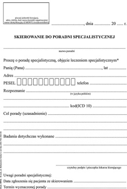 Skierowanie do poradni specjalistycznej A5/100 (Pion)
