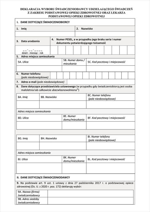 Deklaracja wyboru lekarza A4/2 - Komplet 100 szt.