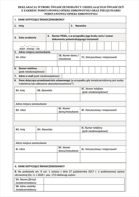 Deklaracja wyboru pielęgniarki A4/2 - Komplet 100 szt.