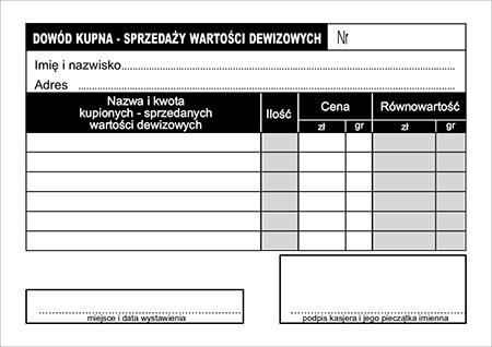 Dowód kupna - sprzedaży wartości dewizowych A7/100 - Samokopia