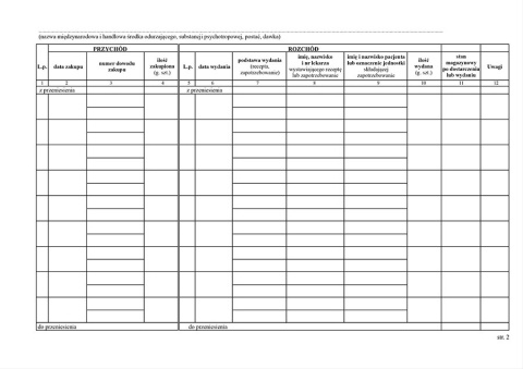 Książka kontroli środków odurzających i psychotropowych A4 (poziom)