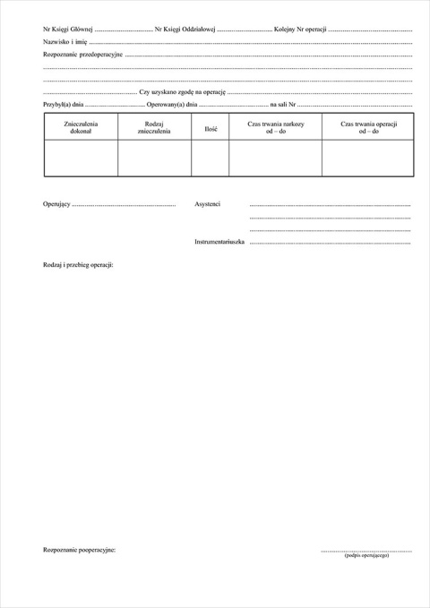 Księga dokonanych operacji A4 (Pion)