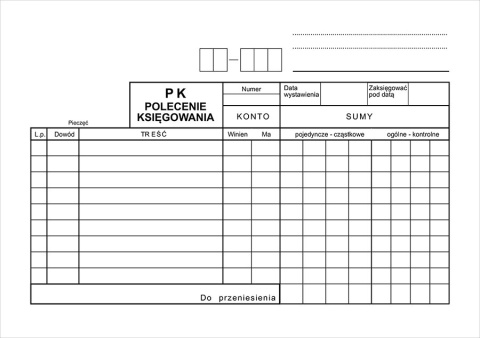 PK Polecenie księgowania A5/100