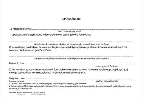 Upoważnienie pacjenta A5/100