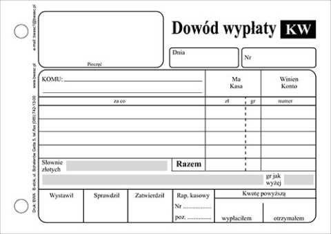 KW Dowód wypłaty A6/100 - Samokopia