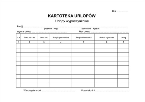 Kartoteka urlopów A5 - Karton