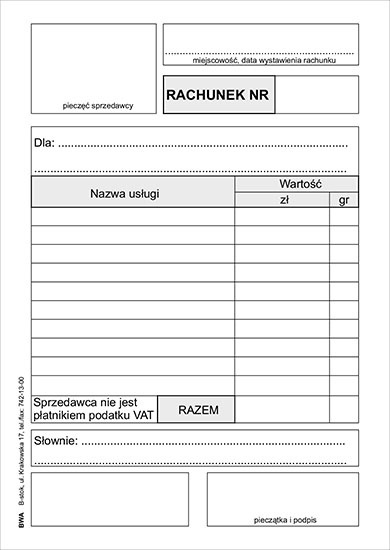 Rachunek nr A6/100 - Samokopia