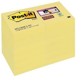 Karteczki Post-it Super Sticky 47.6x47.6mm (622-12SSCY-EU) żółte (12x90)