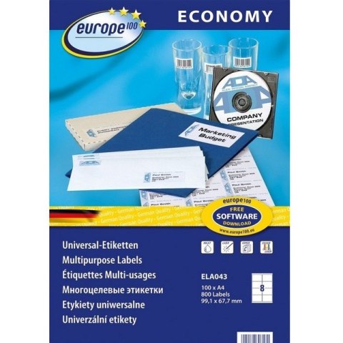 Etykiety Europe100 A4 99.1x67.7mm białe (100)