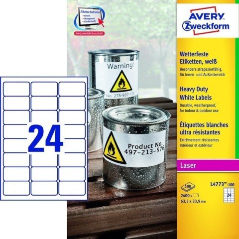 ETYKIETY A4 AVERY HEAVY DUTY 63,5*33,9mm BIAŁE (100) ETYKIETY A4 AVERY HEAVY DUTY 63,5*33,9mm BIAŁE (100)