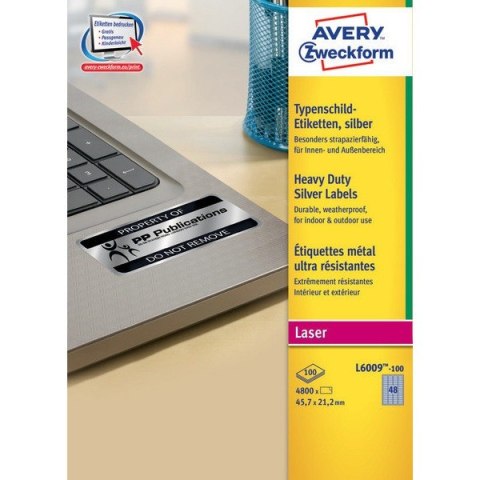 ETYKIETY A4 AVERY HEAVY DUTY 45,7*21,2mm SREBRNE (100) ETYKIETY A4 AVERY HEAVY DUTY 45,7*21,2mm SREBRNE (100)