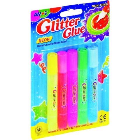 KLEJ Z BROKATEM AMOS 10,5ml*5 KOLORÓW