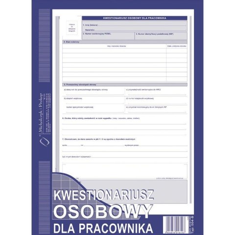 KWESTIONARIUSZ OSOBOWY DLA PRACOWNIKA A4 (OFFSET)