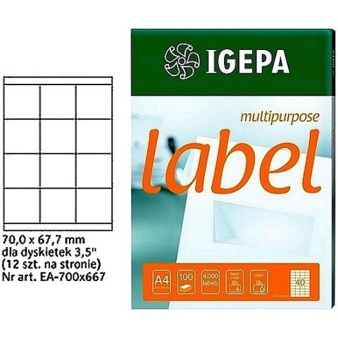 ETYKIETY A4 IGEPA 70,0*67,7mm BIAŁE (100)