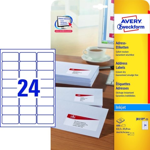 ETYKIETY A4 AVERY 63,5*33,9mm BIAŁE (25)