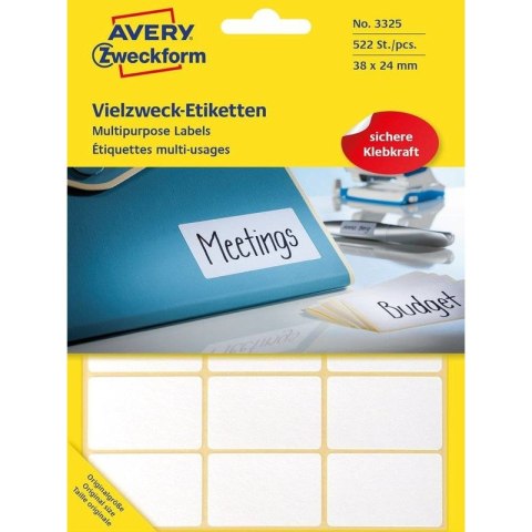 ETYKIETY AVERY 38x24mm DO OPISU RĘCZNEGO BIAŁE (522)