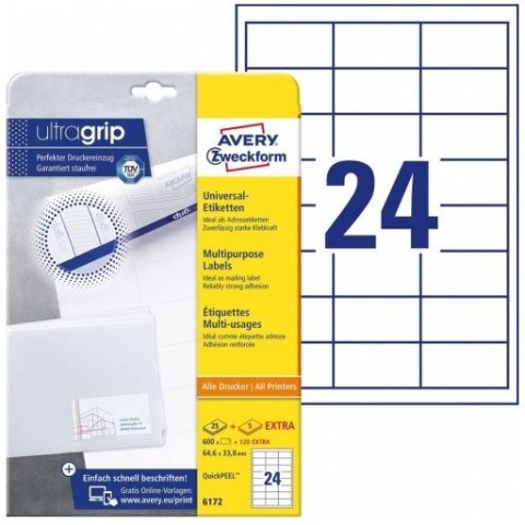 ETYKIETY AVERY A4 64.6x33.8mm BIAŁE (24x30)