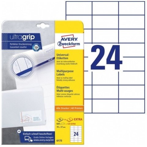 ETYKIETY AVERY A4 70x37mm BIAŁE (24x30)
