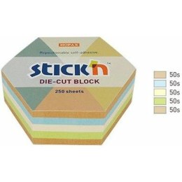 Karteczki Stick'n 61x70mm sześciokąt 4 kolory (250)