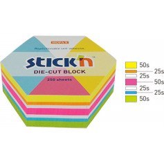 Karteczki Stick'n 61x70mm sześciokąt 5 kolorów (250)