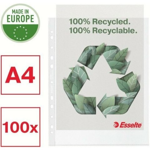 Koszulki Esselte Recycled Premium Maxi A4+/100µm groszkowe (100), TRANSPARENTNY