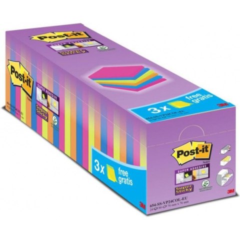 Karteczki Post-it Super Sticky 76x76mm (654-SS-VP24COL) mix kolorów (24x90) Karteczki Post-it Super Sticky 76x76mm (654-SS-VP24COL) mix kolorów (24x90)